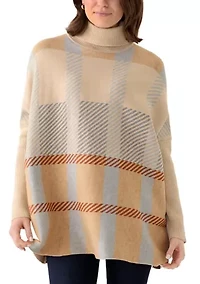 Women's Printed Poncho Turtleneck Sweater