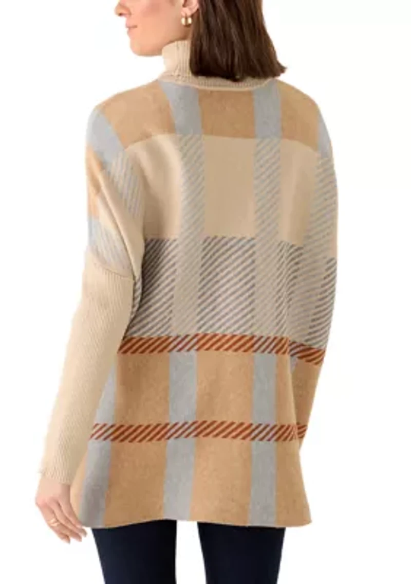 Women's Printed Poncho Turtleneck Sweater