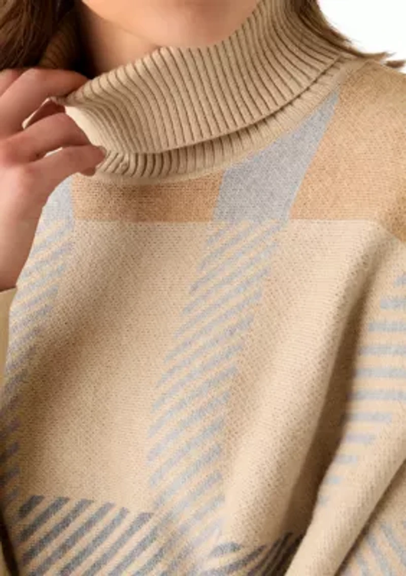 Women's Printed Poncho Turtleneck Sweater