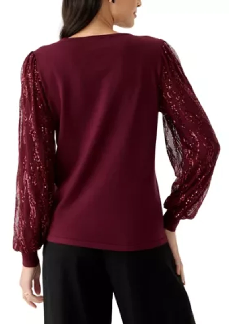 Women's Mixed Media Crew Neck Sweater