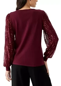 Women's Mixed Media Crew Neck Sweater