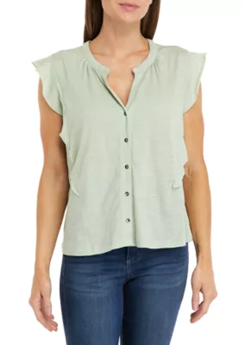 Women's Ruffle Button Down Top