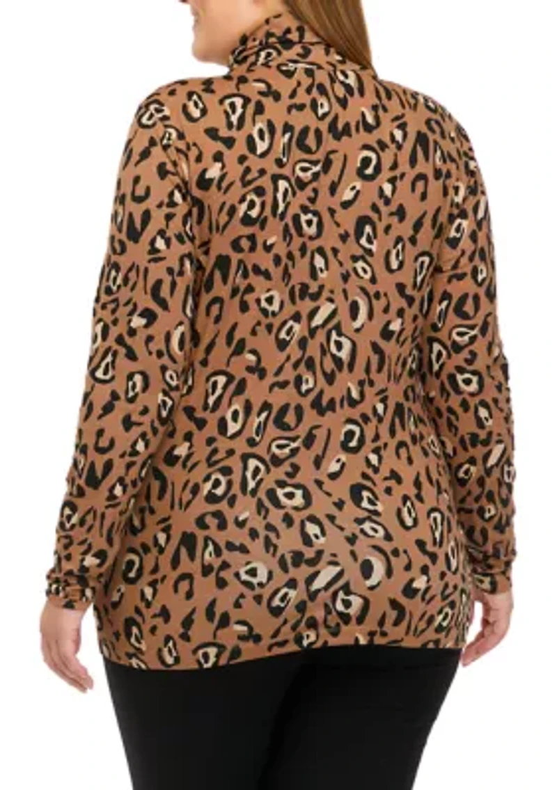 Plus Long Sleeve Ribbed Mock Print Top