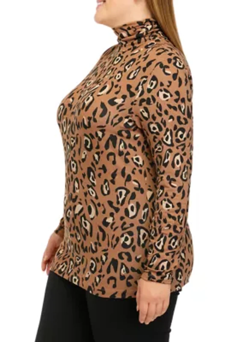 Plus Long Sleeve Ribbed Mock Print Top