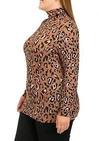 Plus Long Sleeve Ribbed Mock Print Top