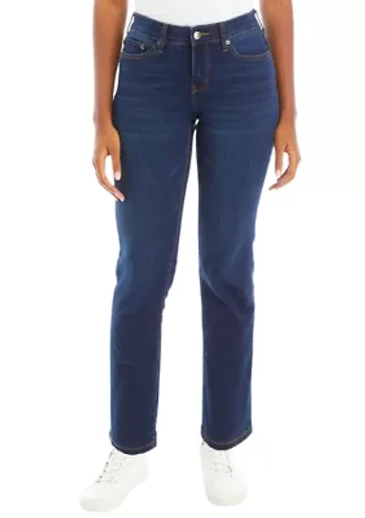 Petite Mid Rise Straight Stretch Jeans