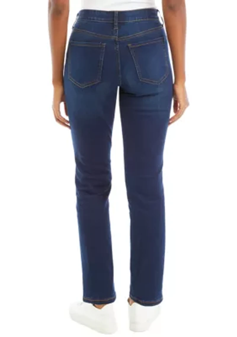 Petite Mid Rise Straight Stretch Jeans