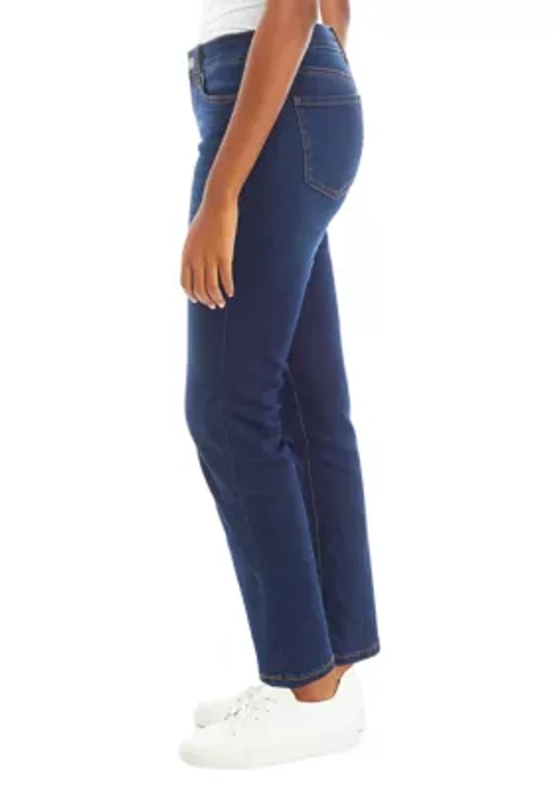 Petite Mid Rise Straight Stretch Jeans