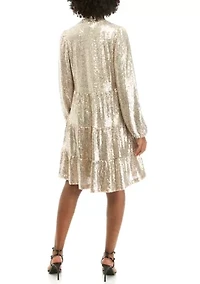 Petite Blouson Sleeve Sequin Tiered Dress