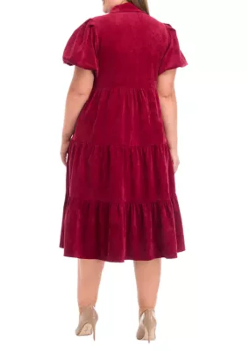 Plus Puff Sleeve Corduroy Dress