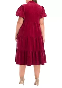 Plus Puff Sleeve Corduroy Dress