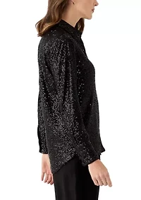 Women's Long Sleeve Sequin Boyfriend Shirt