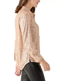 Women's Long Sleeve Sequin Boyfriend Shirt