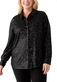 Plus Long Sleeve Sequin Boyfriend Shirt