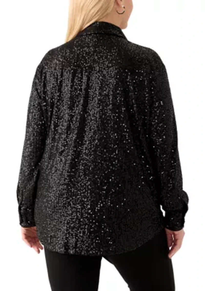 Plus Long Sleeve Sequin Boyfriend Shirt