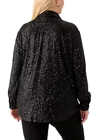 Plus Long Sleeve Sequin Boyfriend Shirt