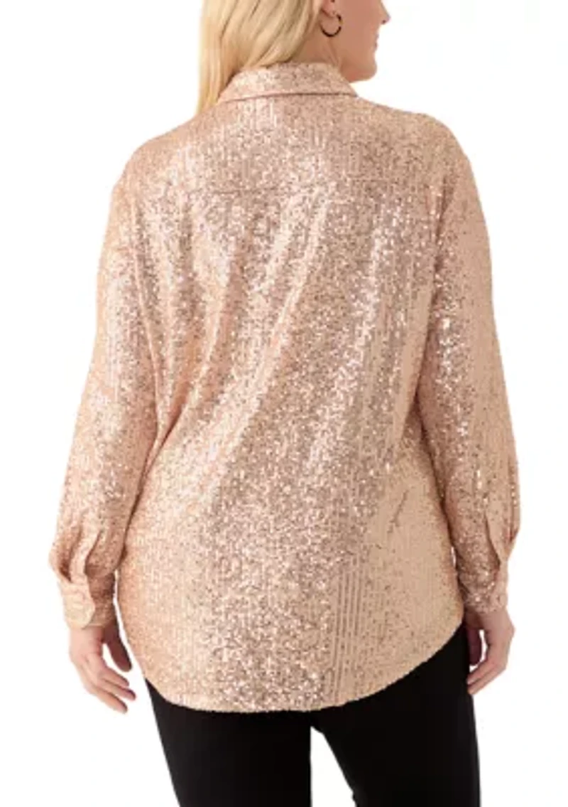 Plus Long Sleeve Sequin Boyfriend Shirt
