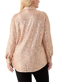 Plus Long Sleeve Sequin Boyfriend Shirt