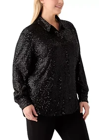 Plus Long Sleeve Sequin Boyfriend Shirt