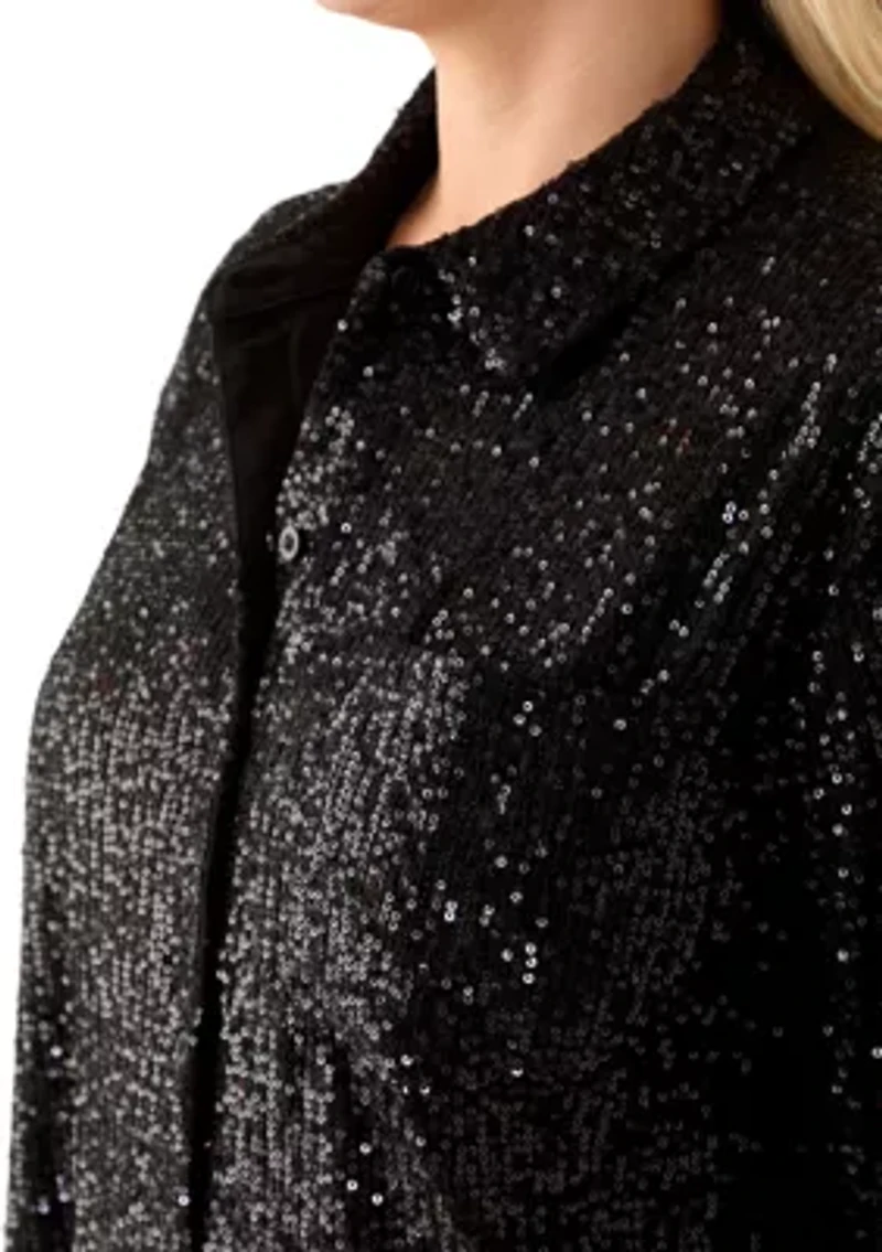 Plus Long Sleeve Sequin Boyfriend Shirt