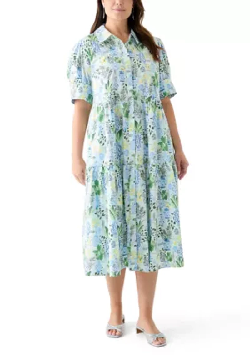 Plus Short Sleeve Printed Shirtdress