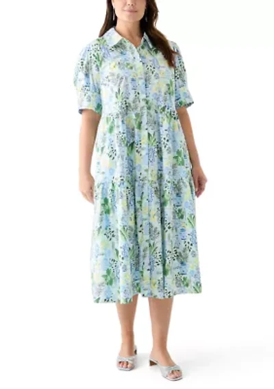 Plus Short Sleeve Printed Shirtdress
