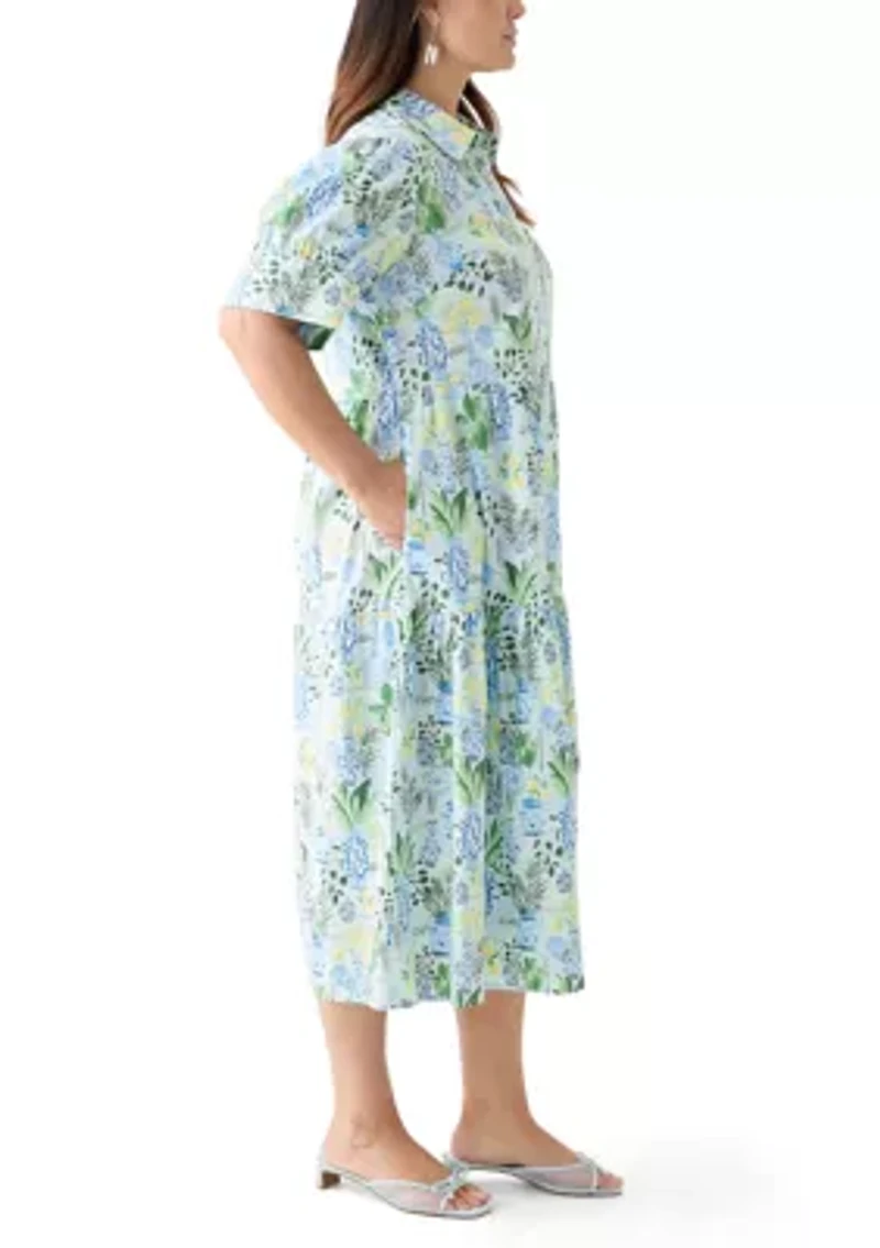 Plus Short Sleeve Printed Shirtdress