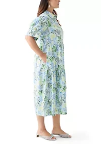 Plus Short Sleeve Printed Shirtdress