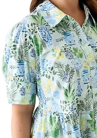 Plus Short Sleeve Printed Shirtdress