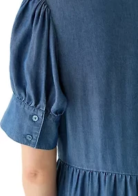 Petite Short Sleeve Collared Tiered Dress