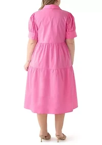 Plus Short Puff Sleeve Midi Shirtdress