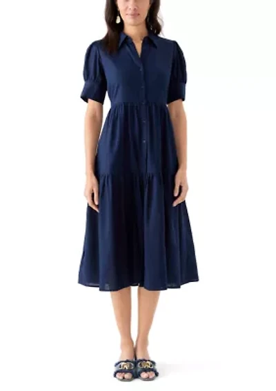 Women's Short Sleeve Tiered Linen Blend Shirtdress