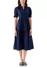 Women's Short Sleeve Tiered Linen Blend Shirtdress