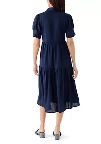 Women's Short Sleeve Tiered Linen Blend Shirtdress