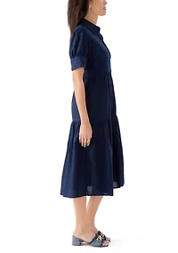 Women's Short Sleeve Tiered Linen Blend Shirtdress