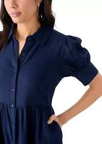 Women's Short Sleeve Tiered Linen Blend Shirtdress