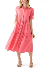 Petite Puff Sleeve Collared Shirt Dress