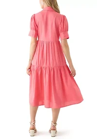 Petite Puff Sleeve Collared Shirt Dress