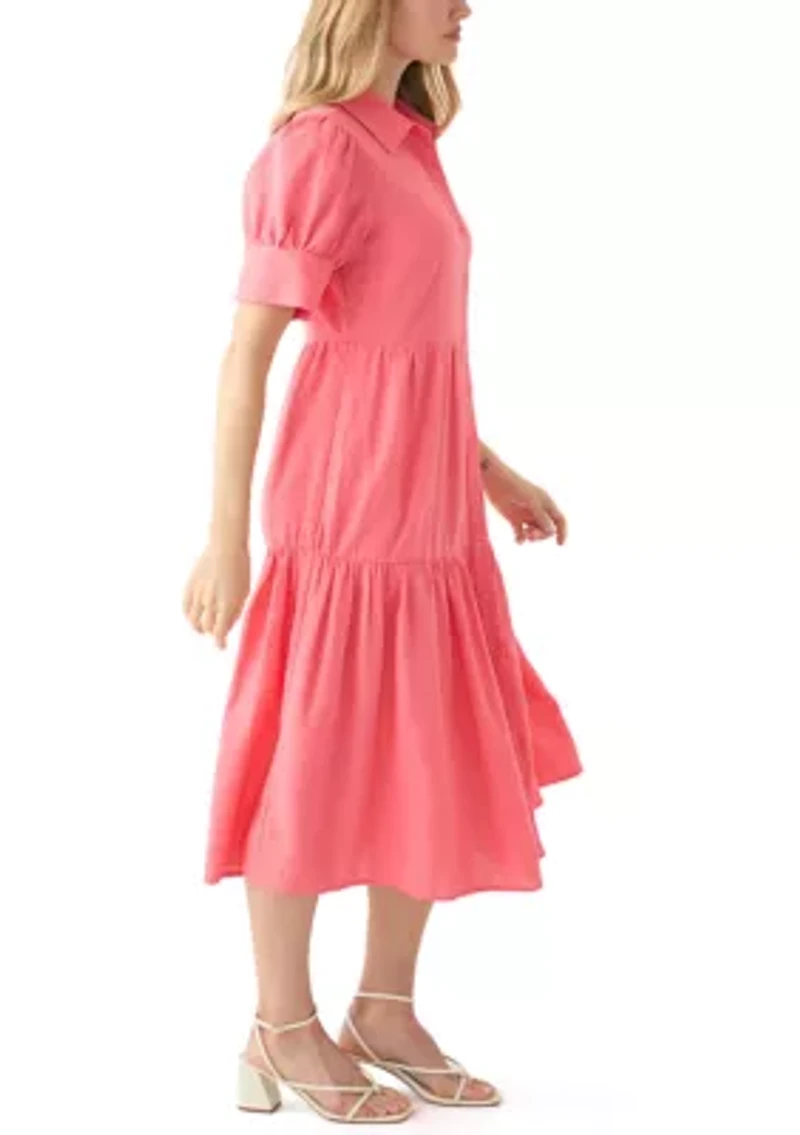 Petite Puff Sleeve Collared Shirt Dress