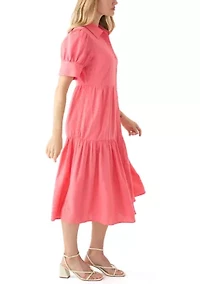 Petite Puff Sleeve Collared Shirt Dress
