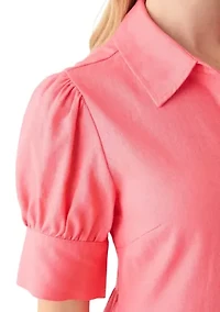 Petite Puff Sleeve Collared Shirt Dress