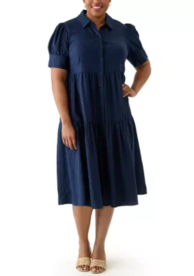 Plus Short Sleeve Tiered Shirtdress