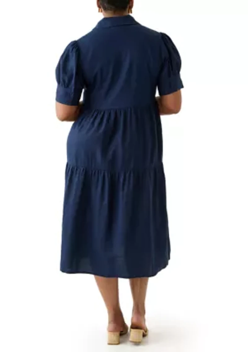 Plus Short Sleeve Tiered Shirtdress