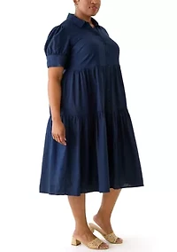 Plus Short Sleeve Tiered Shirtdress
