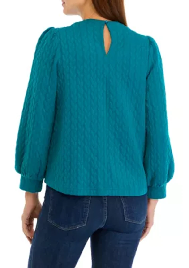 Women's Long Puff Sleeve Quilted Sweatshirt