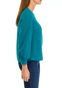 Women's Long Puff Sleeve Quilted Sweatshirt