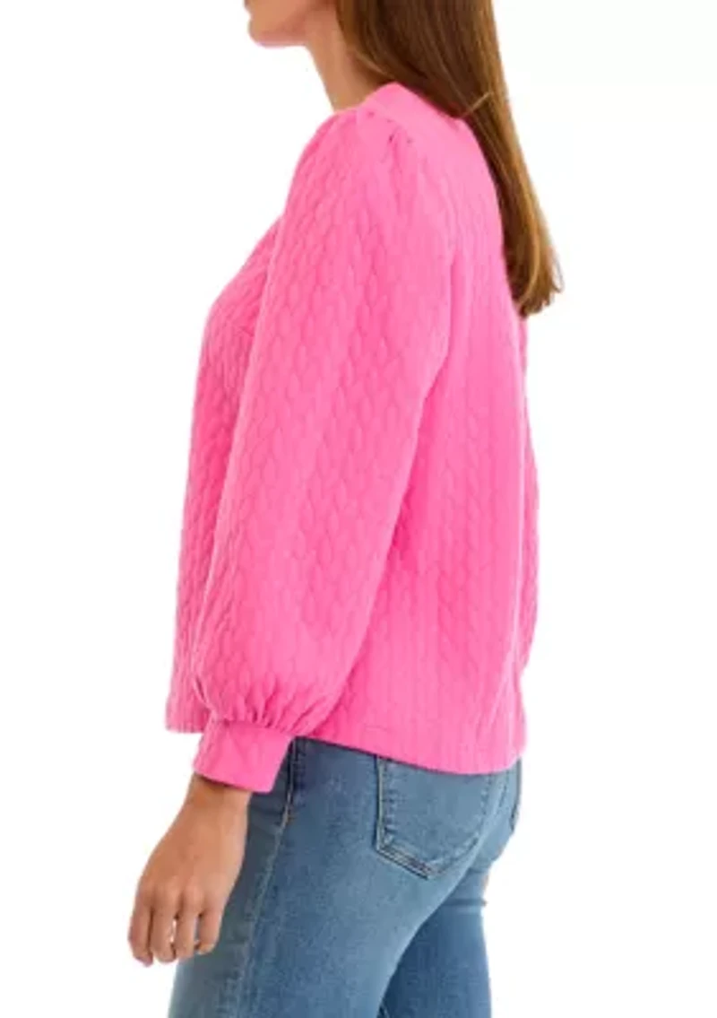 Petite Long Puff Sleeve Quilted Sweatshirt