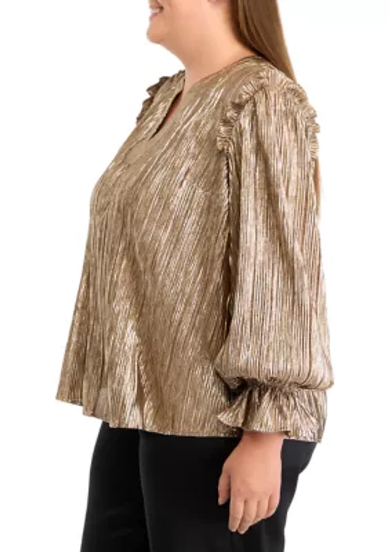 Plus Flutter Sleeve Notched Neck Blouse