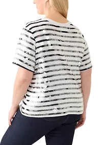 Plus Stripe Clear Sequin T-Shirt