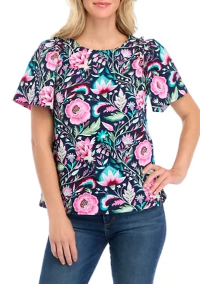 Petite Puff Sleeve Floral Top